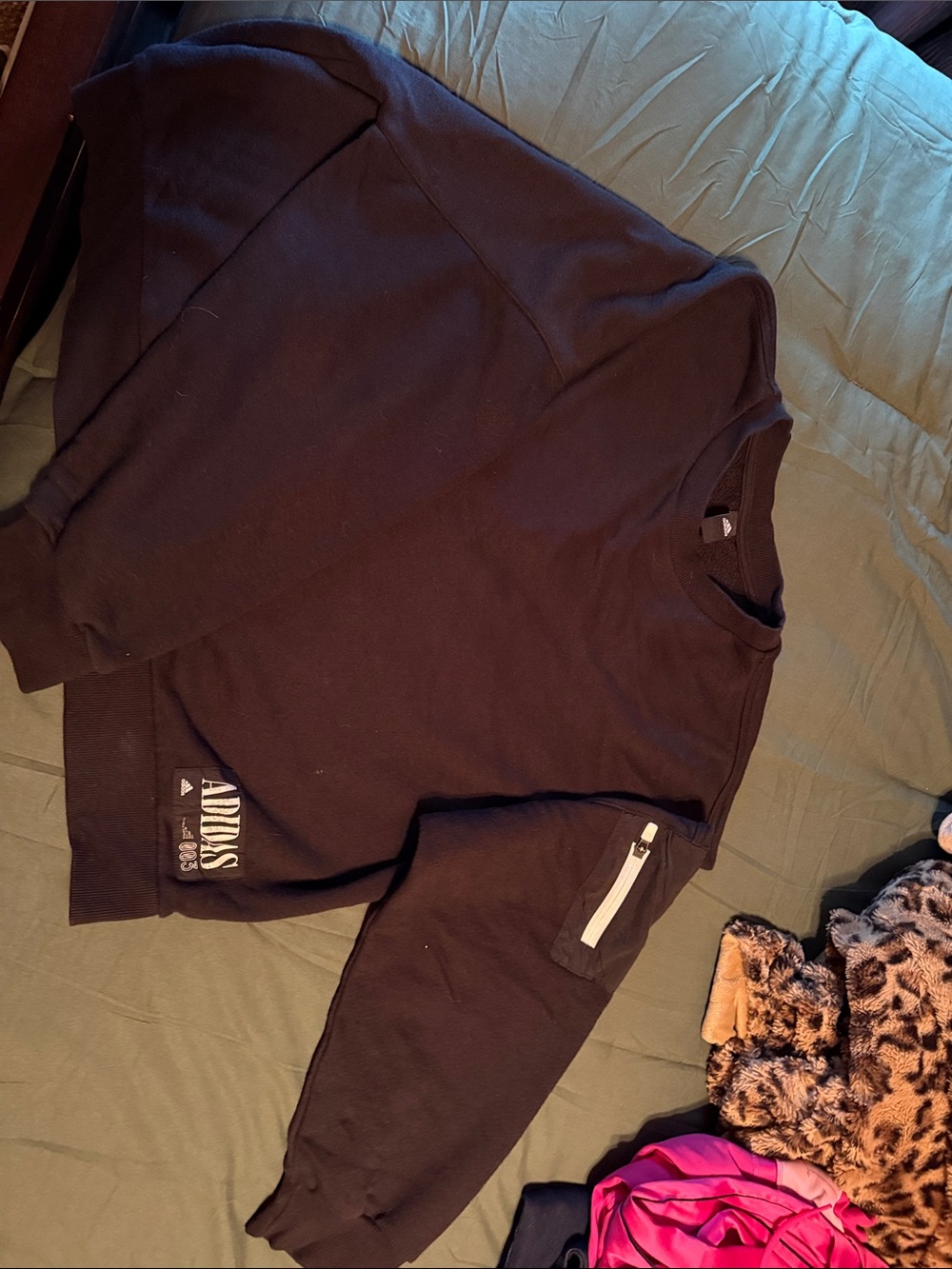 adidas Black Crew Sweatshirt with Sleeve Zip Pocket
